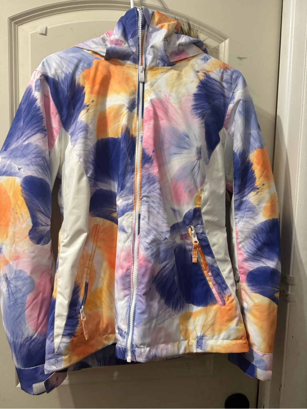 Roxy Women's Multicolor Floral Ski Snow Jacket - Blue, Orange, Pink, White